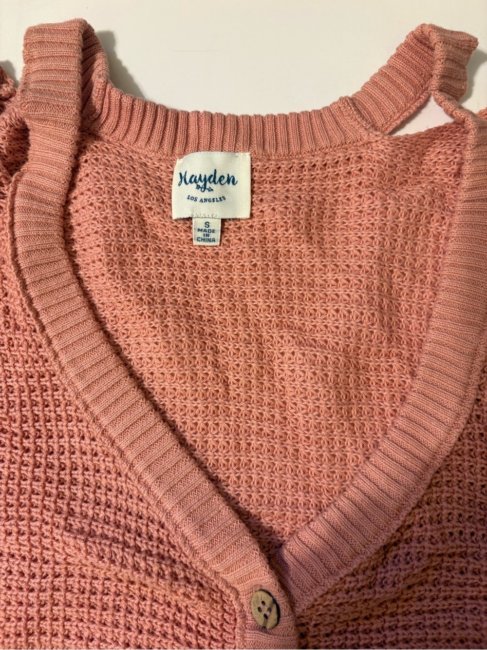 Hayden Dusty Mauve Waffle Knit Button Cardigan - Picture 5 of 6